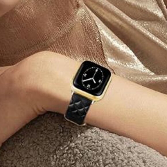 NEW Black Leather Stylish Luxury Apple Watch Band - Picture 4 of 5